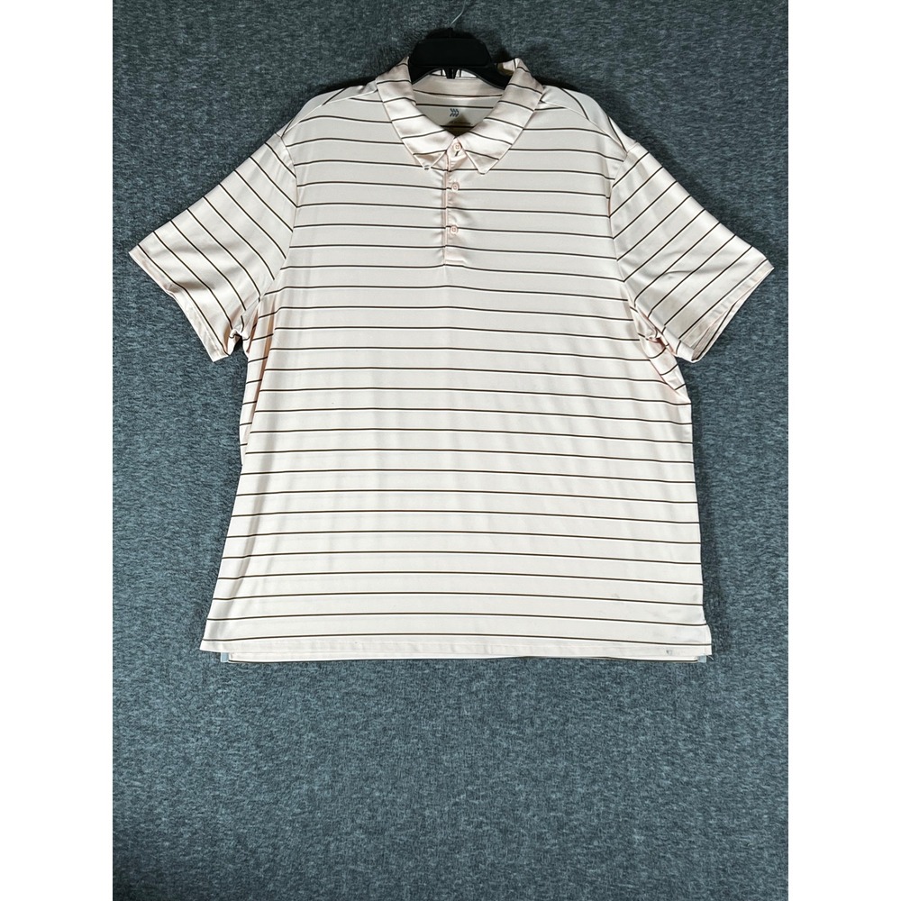 All In Motion‎ Mens XXL Performance Polo Shirt Pink Brown Striped Short Sleeve